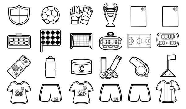白い背景に隔離されたサッカーアイコンの漫画セット — ストックベクタ
