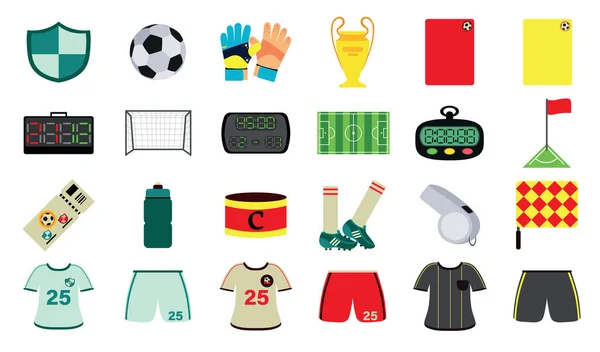 Set di cartoni animati di icone di calcio isolato su sfondo bianco — Vettoriale Stock