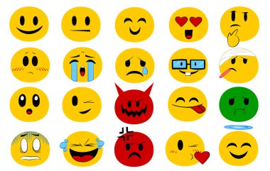 Vector Cute Cartoon Emoji Emotions Set Insolated 