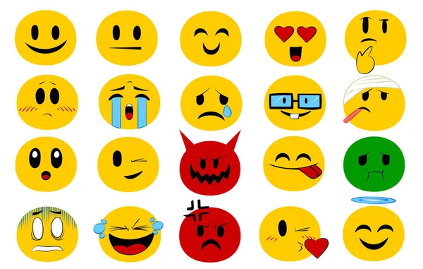 Vector Cute Cartoon Emoji Emotions Set Insolated — 스톡 벡터