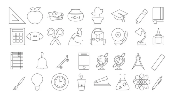 Set di cartoni animati di oggetti scolastici isolati su sfondo bianco — Vettoriale Stock