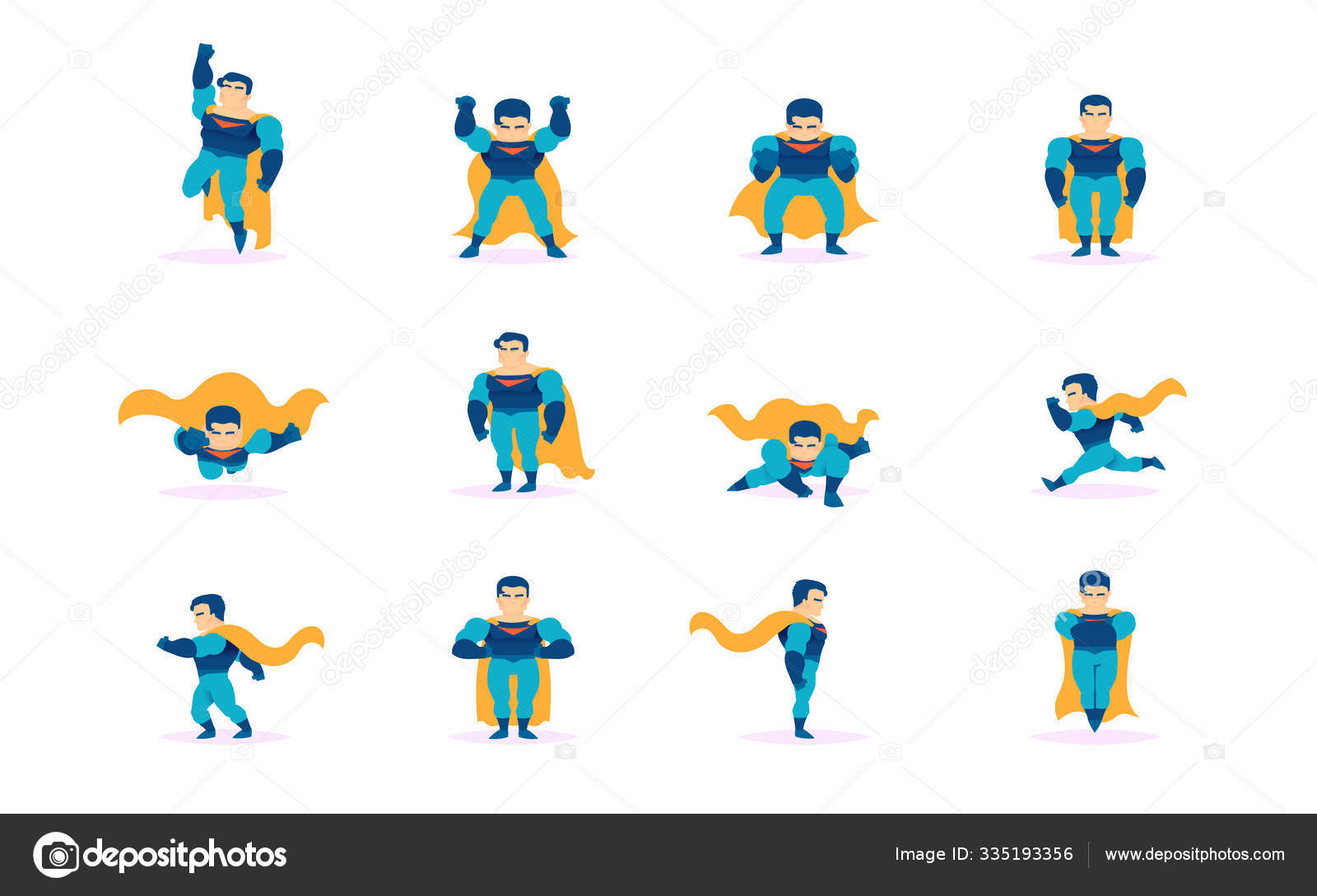 Superhero Different Action Poses Set Flying Standing Looking Fighting  Protecting Stock Vector by ©Gluiki 180473198