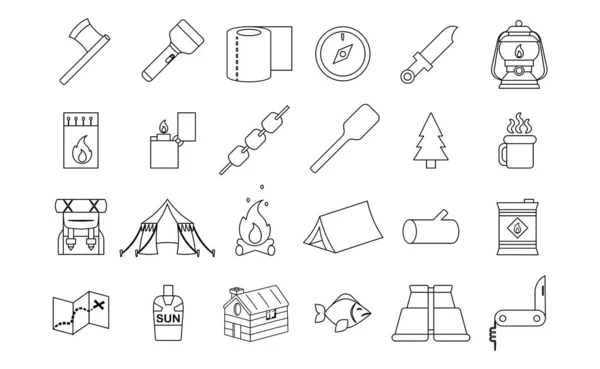 Vektor emoji set camping holiday icon isoliert — Stockvektor