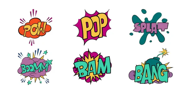 Comic book speech bubbles onomatopeia expression letters — Stock Vector