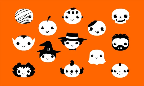 Halloween cultura pop terrore vettore emoji set icone — Vettoriale Stock