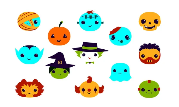 Halloween cultura pop terrore vettore emoji set icone — Vettoriale Stock