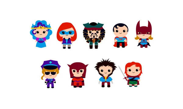 Halloween kawaii emoji kinderen kostuum vector set — Stockvector