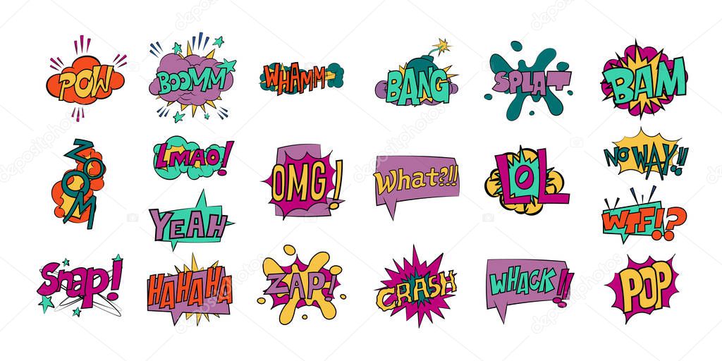 comic book speech bubbles onomatopeia expression letters