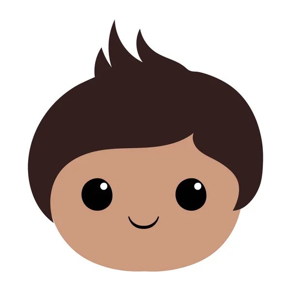 Masculino bronceado niño lindo kawaii emoji cara — Vector de stock