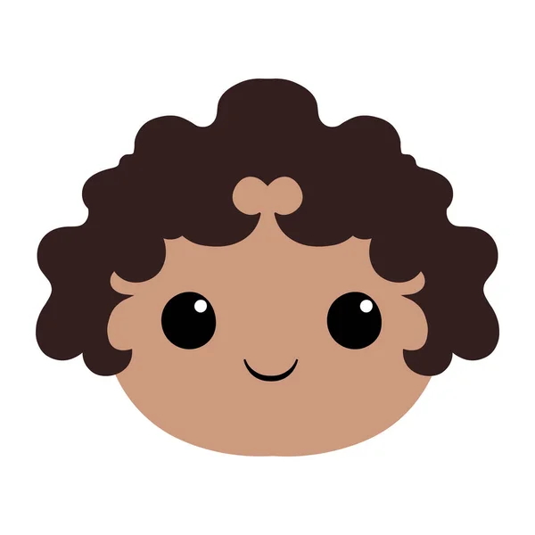 Masculino bronceado niño lindo kawaii emoji cara — Vector de stock