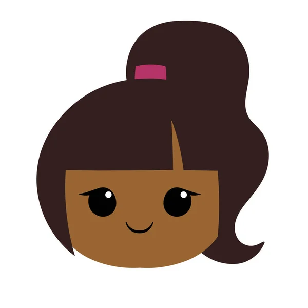 Preto feminino criança bonito kawaii emoji rosto — Vetor de Stock