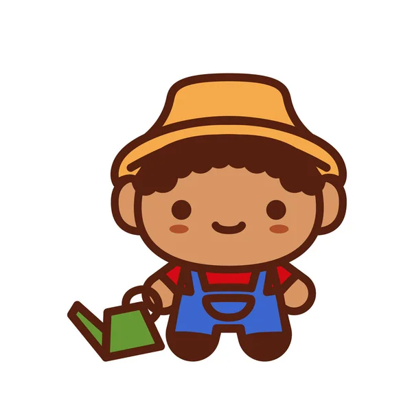 Desenhos animados Kawaii Little Gardener Isolado Ilustração — Vetor de Stock