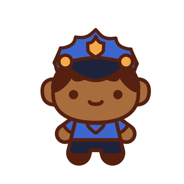 Desenhos animados Kawaii Policial Isolado Ilustração —  Vetores de Stock