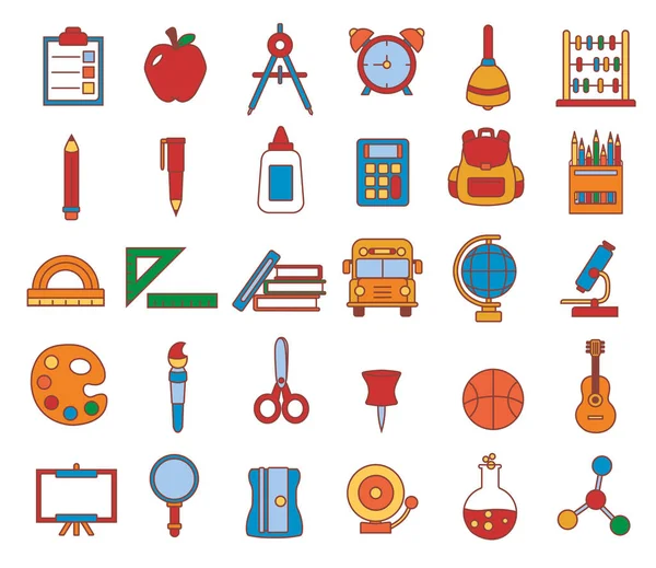 Conjunto de elementos escolares Emojis isolado — Vetor de Stock