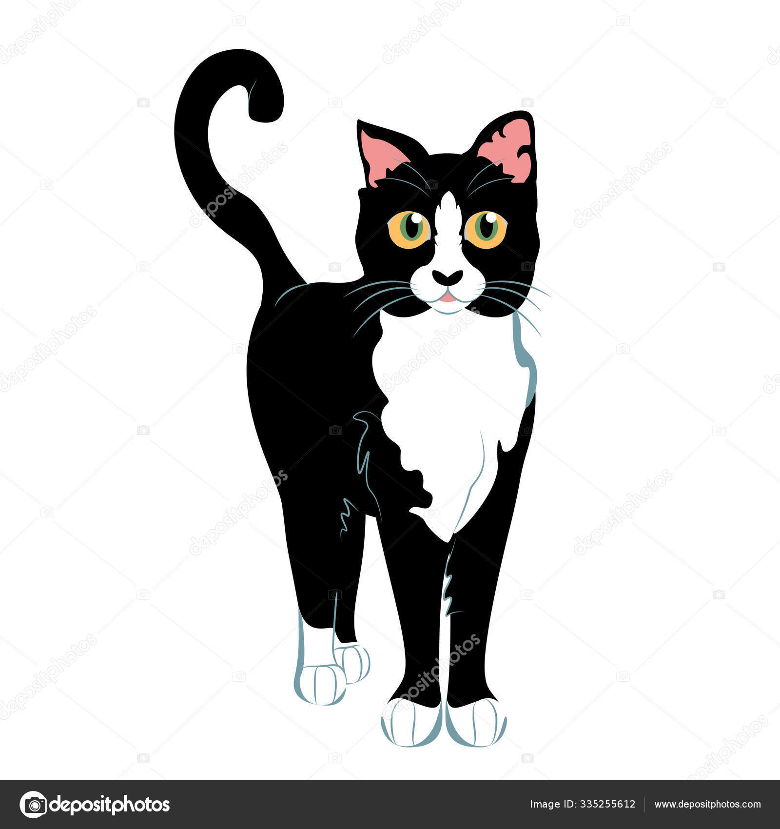 Cartoon Cute Black And White Cat Illustration Isolated Stock Vector Image  by ©Illustratiostock #335255612