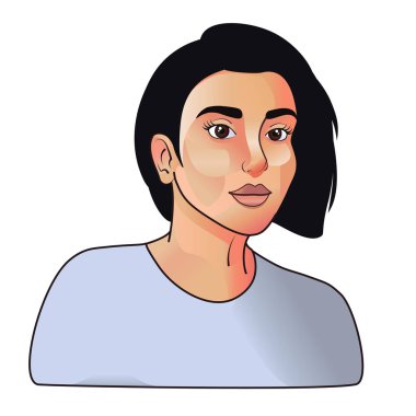 Kısa düz saçlı vektör karikatür kızı.