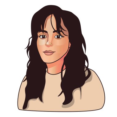 Uzun kıvırcık saçlı vektör çizgi film kızı.