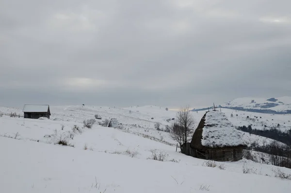 Traditionele huizen in Transsylvanië, Apuseni gebergte, Roemenië, in de winter — Stockfoto