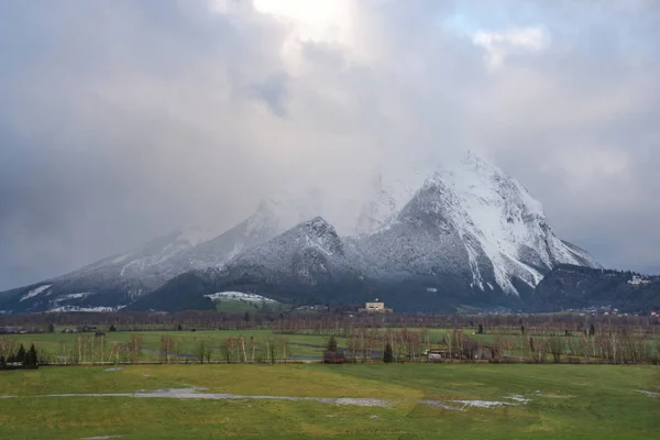 Zimní Krajina Sněhem Grimming Mountain Ennstal Steiermark Rakousko — Stock fotografie