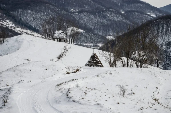 Casas Tradicionais Aldeia Dumesti Montanhas Apuseni Romênia Inverno — Fotografia de Stock