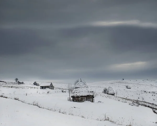 Traditionele Huizen Dumesti Dorp Apuseni Gebergte Roemenië Winter — Stockfoto