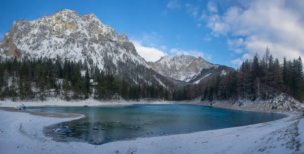 Vista Panorâmica Lago Verde Gruner Ver Dia Ensolarado Inverno Destino — Fotografia de Stock