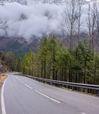 Avusturya 'nın Styria bölgesinde güzel dağ manzaralı bir yol.