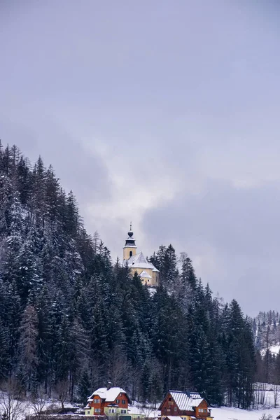 Paysage Hivernal Avec Petit Beau Village Autrichien Entouré Montagnes Styrie — Photo