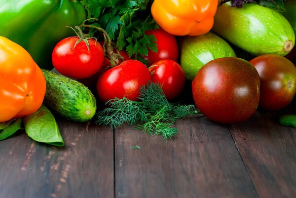  tomatoes,  peppers, cucumber and herbs fresh vegetables