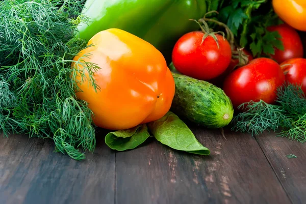 Tomaten, Paprika, Gurken und Kräuter — Stockfoto