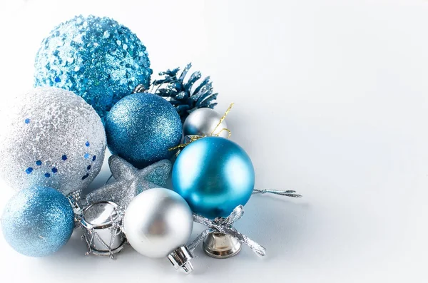 Christmas balls and toys in blue color Stock Image