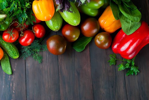  tomatoes,  peppers, cucumber and herbs