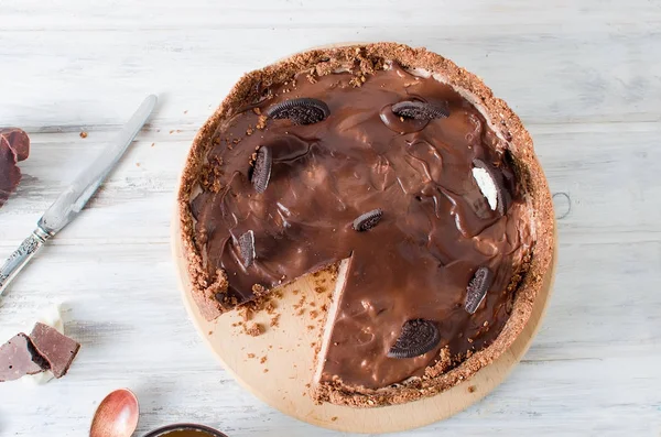 초콜릿 치즈 케이크와 커피 한잔 — 스톡 사진