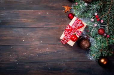 Christmas dalları, toplar, boncuk, koniler, Noel arka plan.