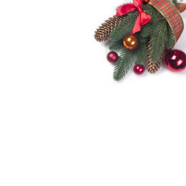 Christmas dalları, toplar, boncuk, koniler, Noel arka plan.