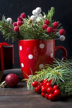 Christmas dalları, toplar, Hediyelik, yılbaşı arka plan.