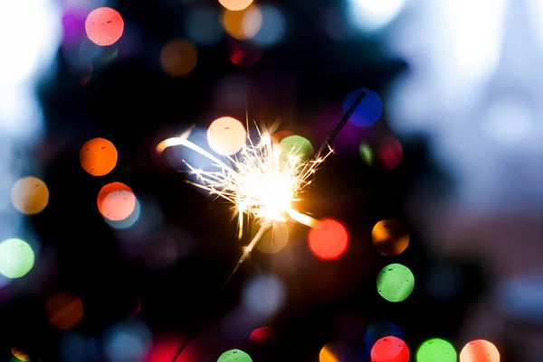 Burning Bengal lights  on a dark background — Stock Photo, Image