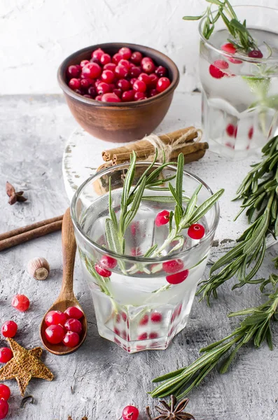 Cocktail med tranbär, rosmarin och is — Stockfoto