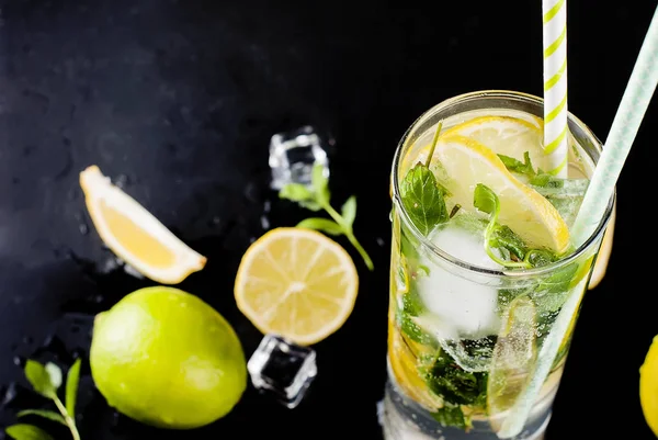 Mojito-Cocktail mit Zitronen, Limetten und Minze — Stockfoto