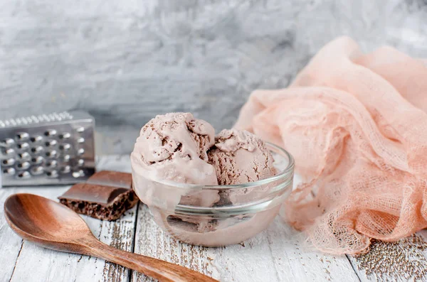 Chocolate ball ice cream in a bowl — Stock Photo, Image
