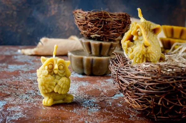 handmade candles in shape owls  made from natural beeswax
