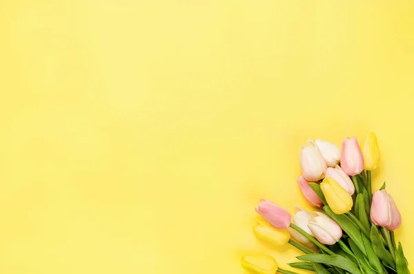 Spring Holiday Concept Bouquet Tulips Yellow Background March International Women — Stock Photo, Image