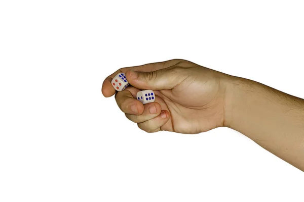 İki zar beyaz arka plan üzerinde izole elini sıkarak