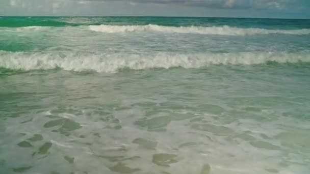 Liten pojke på stranden som har roligt. Stor himmel och vågor. Panama City Beach Usa — Stockvideo