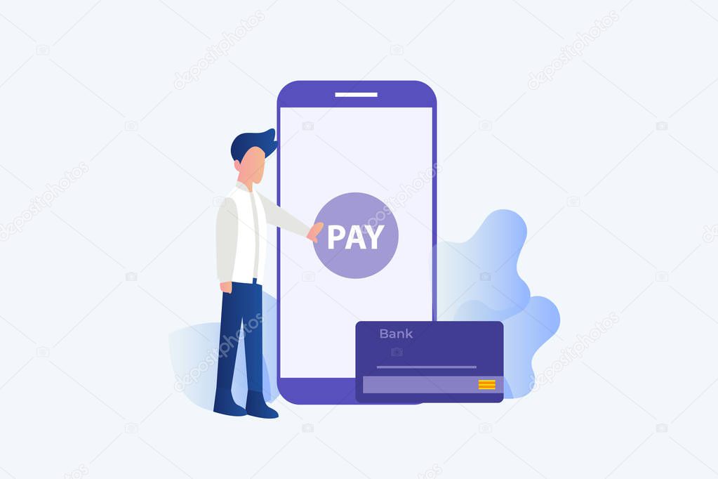 Online payment transfer, mobile pay with smartphone. e banking concept vector illustration concept for web landing page template, banner, flyer and presentation