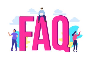 Web iniş sayfası şablonu, afişi, broşürü, kartı ve sunumu için Faq ve Q & A vektör ilüstrasyon kavramı