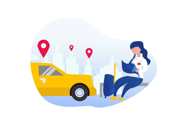 Araba paylaşım servisi. Web iniş sayfası şablonu, afiş, broşür ve sunum için mobil şehir ulaşım vektör ilüstrasyon kavramı.