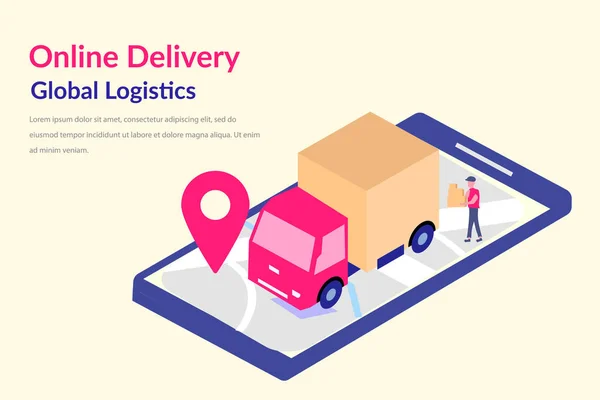 Online delivery service concept, online order tracking concept for web landing page template, banner, flyer, card and presentation — 스톡 벡터