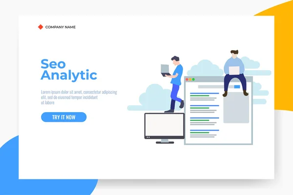 Seo analizi iş konsepti, web iniş sayfası şablonu, afiş, broşür ve sunum için