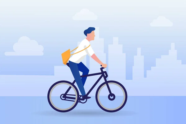 Zakenman fietsen naar het werk vector illustratie concept voor web landing page template, banner, flyer en presentatie — Stockvector